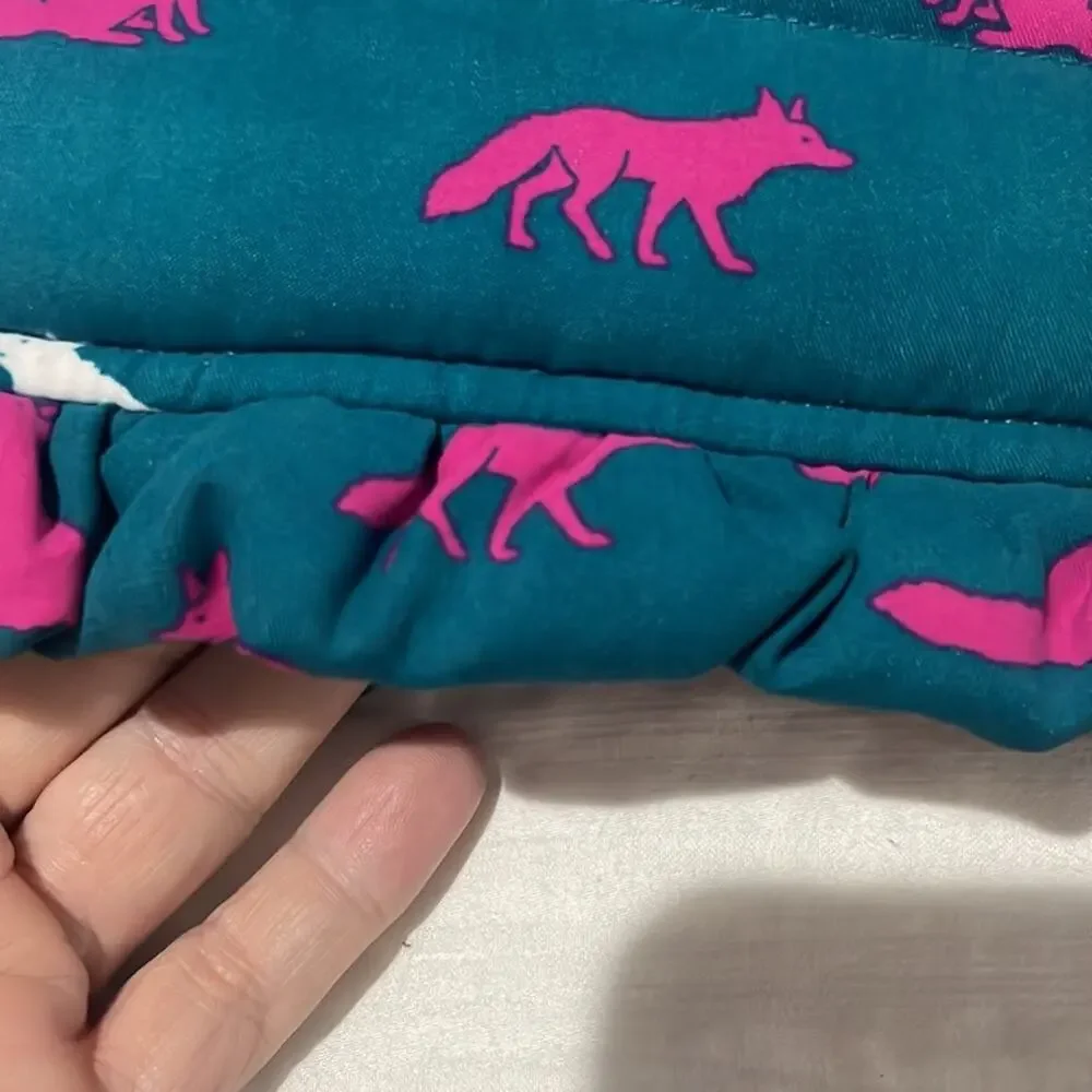 Hatley 5 green hot pink white fox vest ruffled hemline nwot